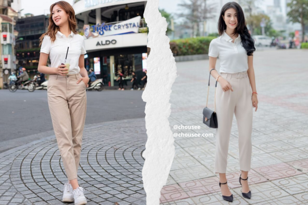 7+ phối đồ với áo thun có cổ nữ chuẩn style Hàn Quốc 14 Tạo nên tổng thể vừa gọn gàng, vừa nữ tính