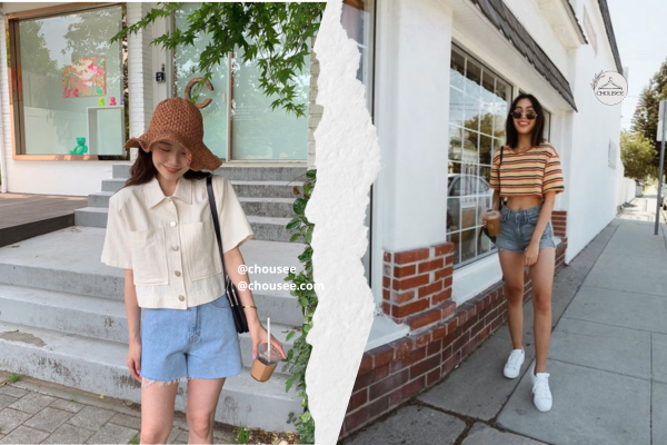 7 Cách Phối Đồ Đi Biển Cho Nữ Béo Hack Dáng, Lên Hình Cực Xinh 11 Set áo croptop rộng rãi kết hợp quần short giúp nàng vừa giấu dáng khéo léo, vừa tôn vẻ cá tính