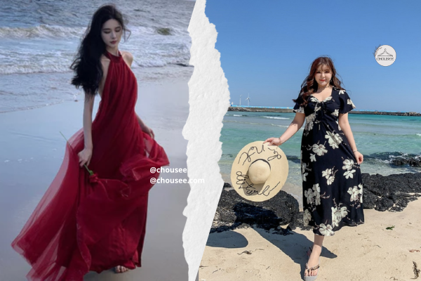 7 Cách Phối Đồ Đi Biển Cho Nữ Béo Hack Dáng, Lên Hình Cực Xinh 9 Thiết kế cổ V cùng dáng váy xoè nhẹ giúp kéo dài phần cổ, tạo cảm giác vóc dáng thanh thoát hơn